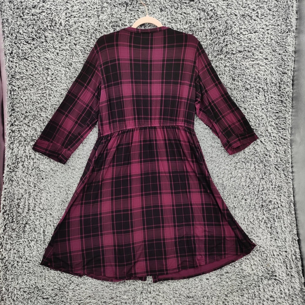 Torrid Women Grunge Dark Academia Plaid Shirt Dress 1X Purple Black Button Front - Picture 6 of 16